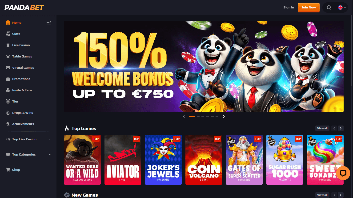 Panda.Bet Casino Desktop screenshot